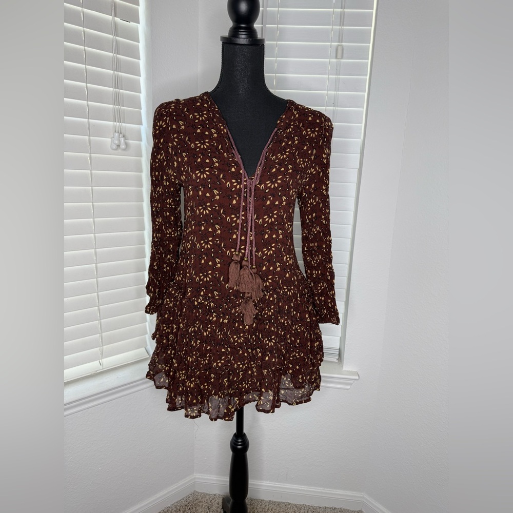 Cleobella Maroon Floral Long Sleeve Dress